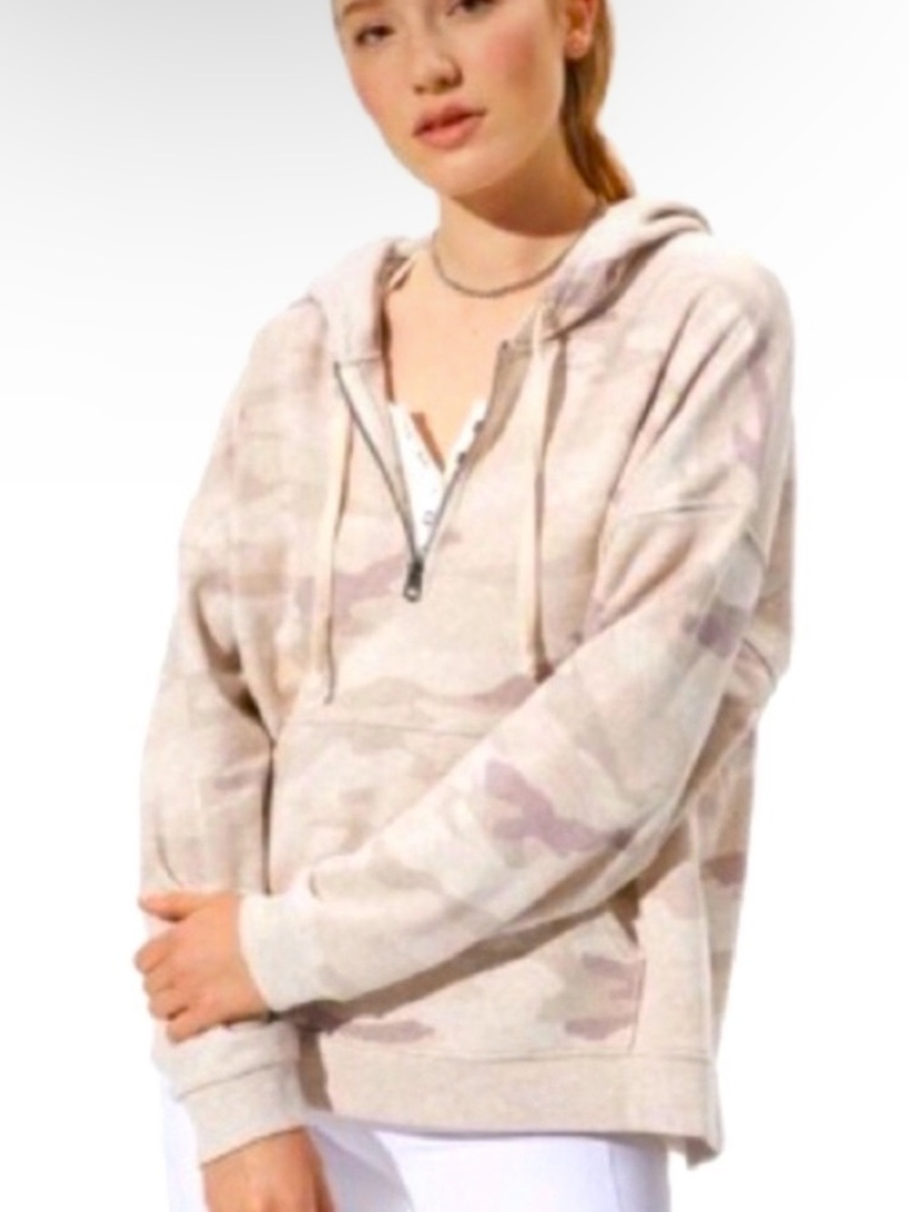 American Eagle Camo Quarter-Zip Hoodie - "Ahh-mazingly Soft" Fleece - M